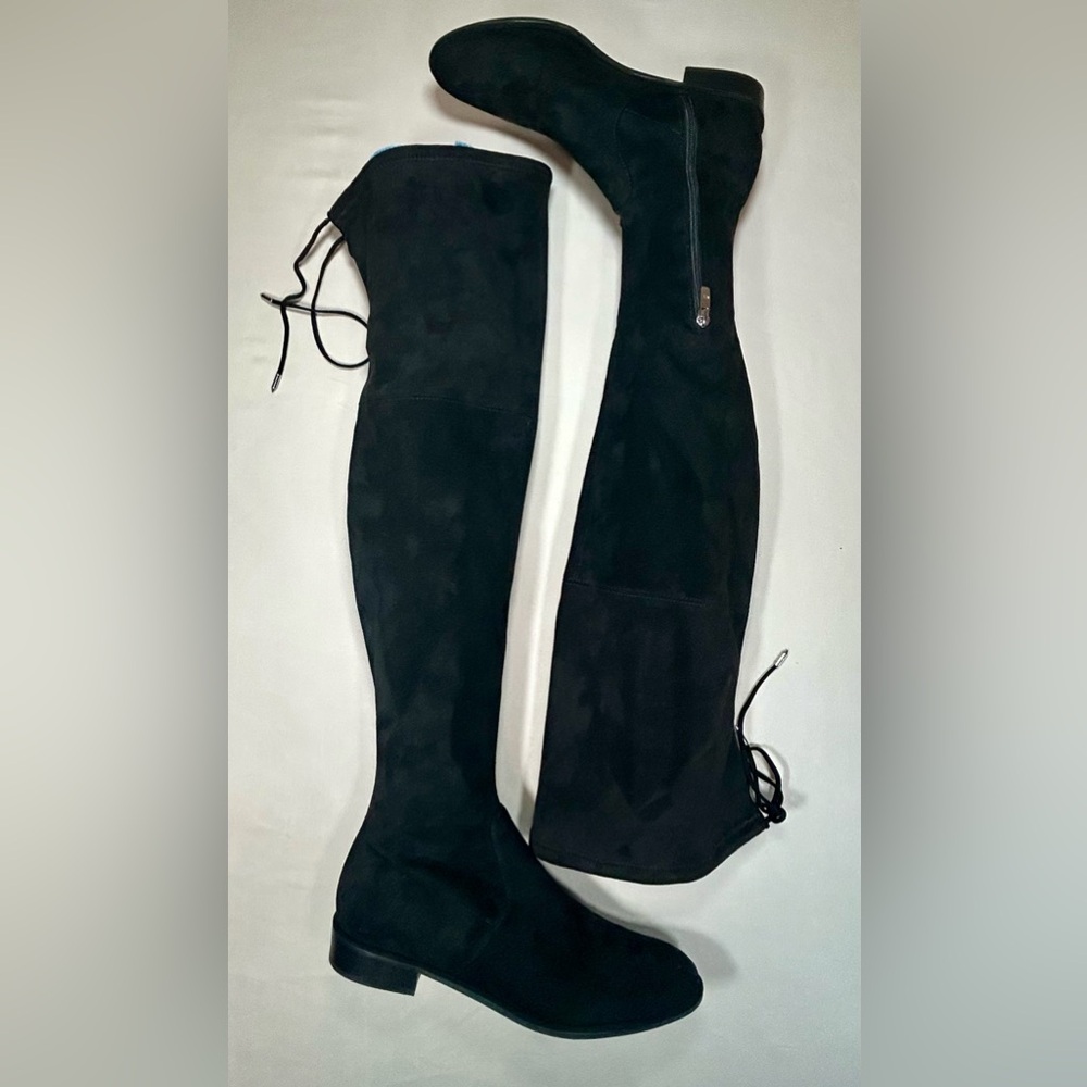 Marc Fisher Over The Knee Boots Faux Suede Black Womens 9.5 Low Heel Round Toe